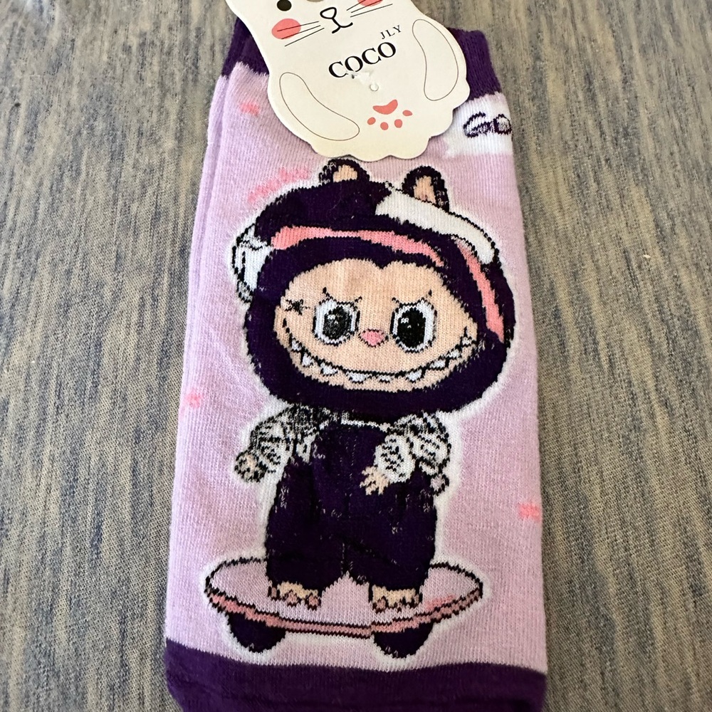 Kids Purple Cartoon Labubu Socks